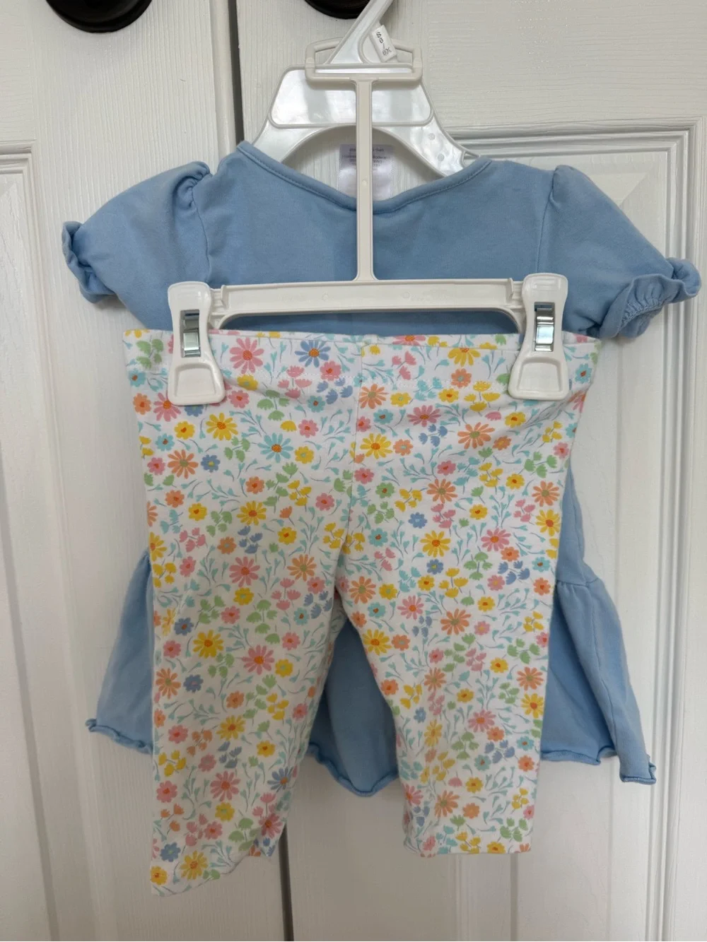 Bonnie Baby Light Blue Floral Appliqué Short Sleeve Peplum Top
